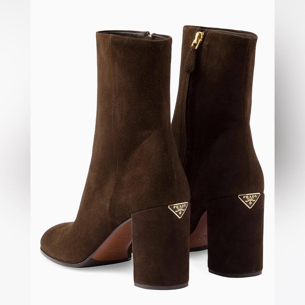Prada Chocolate Brown Suede Booties 85mm heel